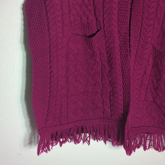 Aran Crafts Womens Sweater‎ Poncho Shawl Wrap Cable Knit Pink Fisherman Wool OS